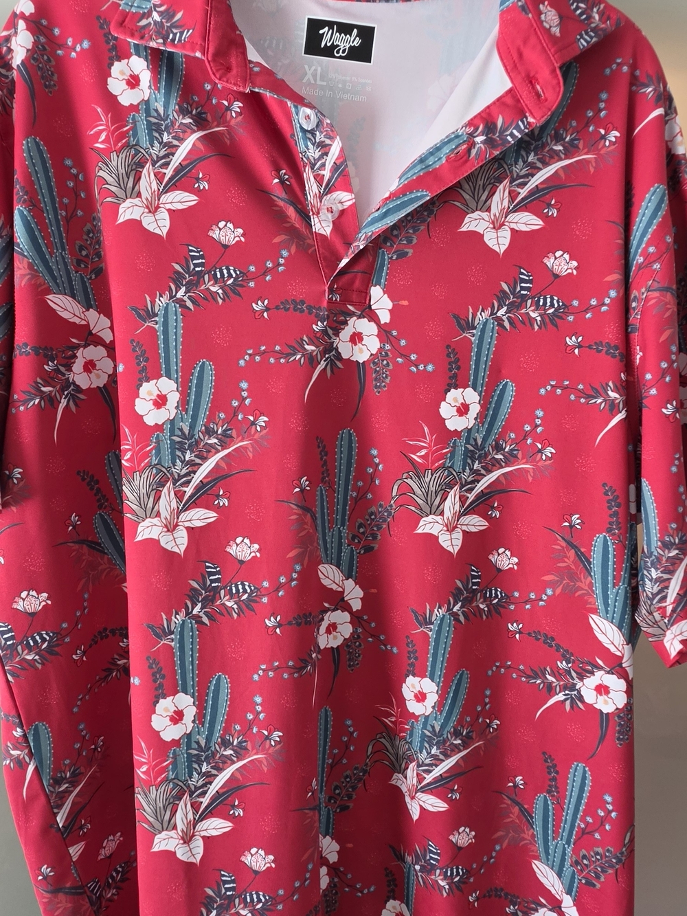 Waggle Red Floral Cactus Polo Shirt
